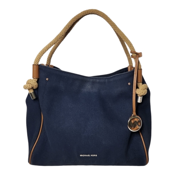 Michael Kors Handbags - MICHAEL KORS Isla Large Canvas Satchel Tote Bag in Navy